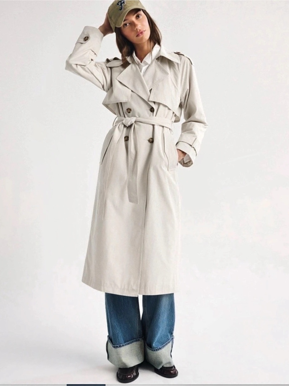 Abercrombie & Fitch Elevated Trench Coat Cream Small Belted